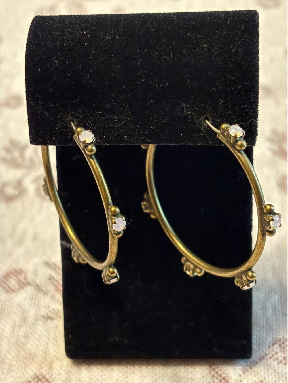 Sorelli Brass and Opalescent Lever Back Hoop Earrings